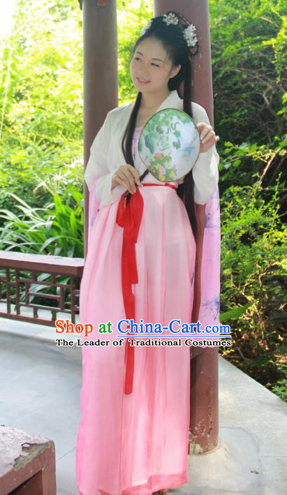 Traditional Ancient Chinese Imperial Princess Hanfu Costume, Asian China Tang Dynasty Palace Lady Pink Dress Clothing for Women