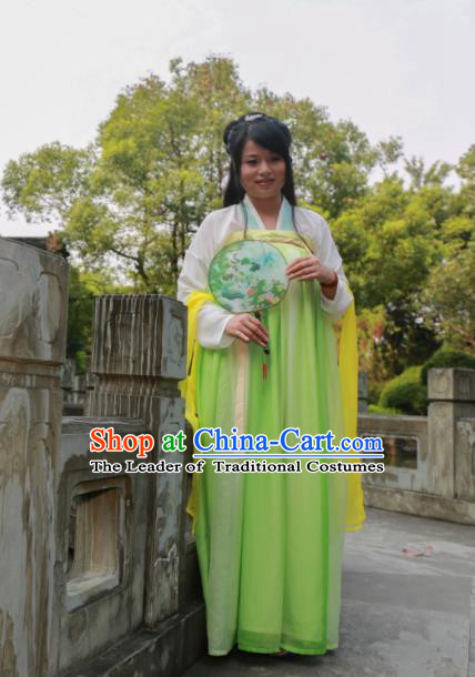 Traditional Ancient Chinese Princess Hanfu Costume, Asian China Tang Dynasty Palace Lady Green Dress Clothing for Women