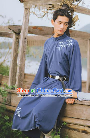 Traditional Ancient Chinese Swordsman Hanfu Costume Embroidered Long Robe, Asian China Han Dynasty Clothing for Men