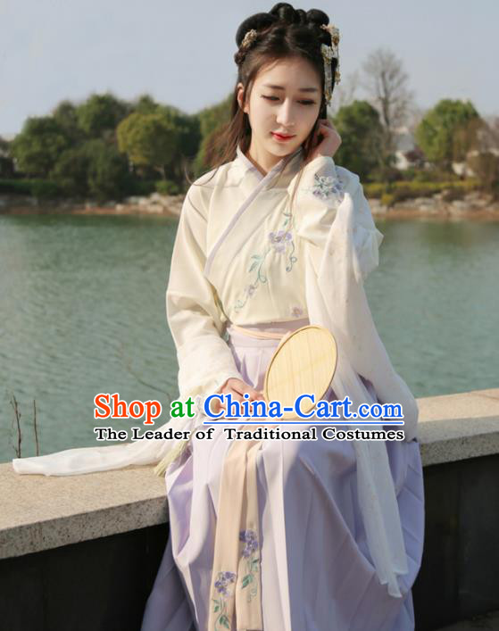 Traditional Ancient Chinese Young Lady Embroidered Costume, Asian China Song Dynasty Imperial Princess Hanfu Clothing for Women