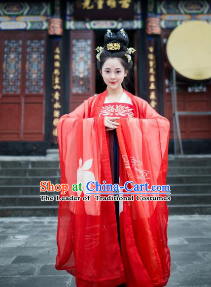 Traditional Ancient Chinese Imperial Consort Costume, Elegant Hanfu Clothing Chinese Tang Dynasty Imperial Empress Tailing Embroidered Clothing for Women