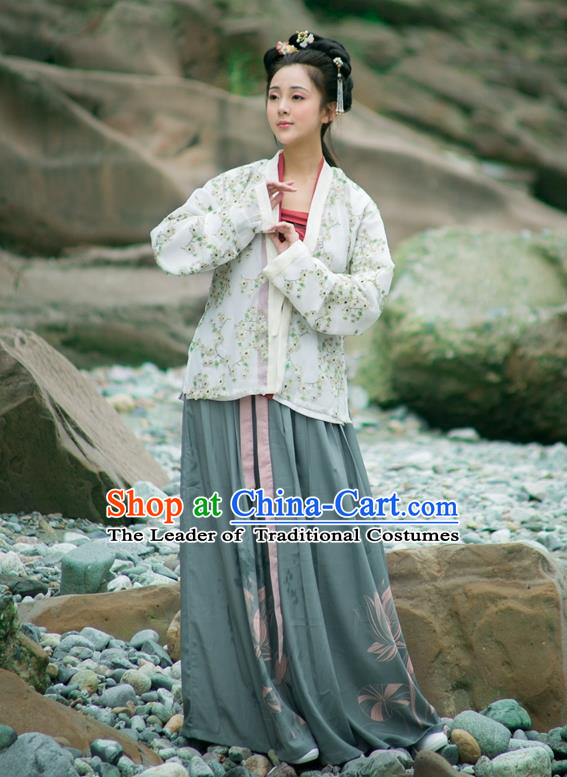 Traditional Chinese Song Dynasty Imperial Princess Hanfu Costume, Asian China Ancient Embroidered Blouse and Pants Clothing for Women