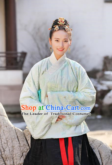 Traditional Chinese Ancient Costume Princess Embroidered Green Blouse, Asian China Ming Dynasty Palace Lady Hanfu Clothing for Women