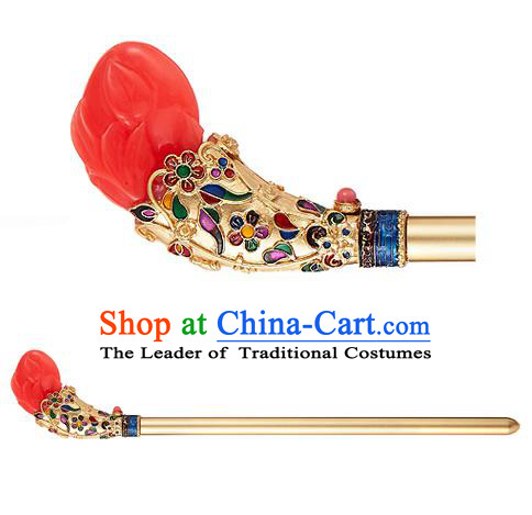 Traditional Korean National Hair Accessories Bride Wedding Palace Queen Red Hairpins, Asian Korean Hanbok Fashion Headwear Hair Stick for Women
