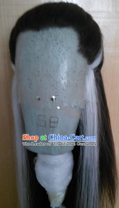 Chinese Ancient Opera Swordsman Wig, Traditional Chinese Beijing Opera Taoist Priest Wig Sheath for Men