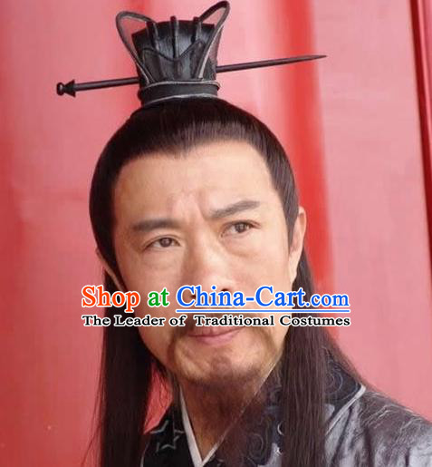 Chinese Ancient Opera Han Dynasty Chancellor Wig, Traditional Chinese Beijing Opera Old Men Wig Sheath for Men