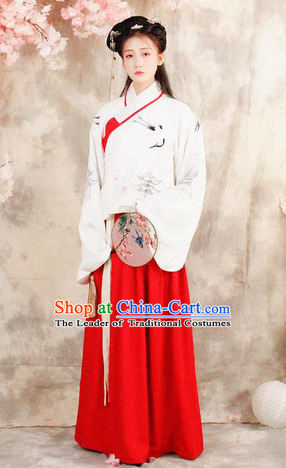 Asian China Ming Dynasty Imperial Princess Costume, Traditional Ancient Chinese Hanfu Embroidered Blouse and Skirt Clothing for Women