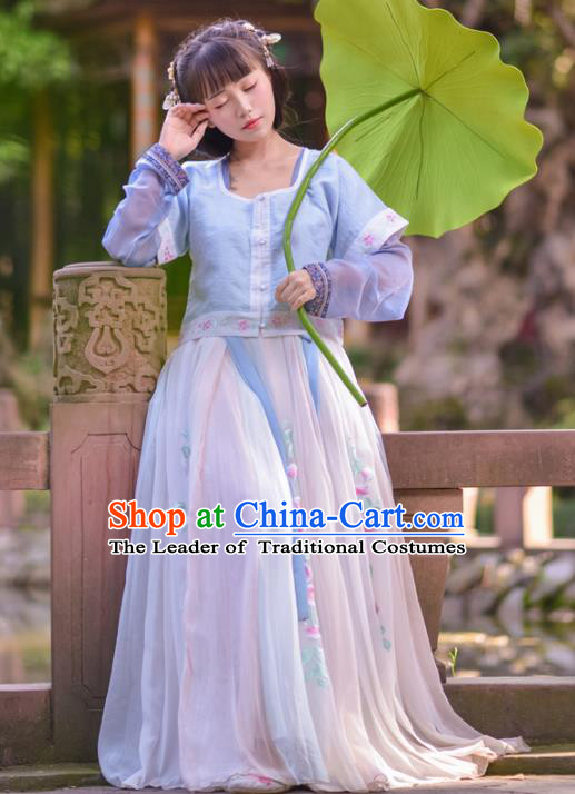 Asian China Tang Dynasty Princess Costume, Traditional Ancient Chinese Palace Lady Hanfu Embroidered Clothing for Women