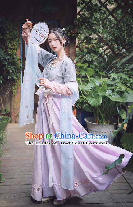 Traditional Chinese Tang Dynasty Princess Costume Ancient Palace Lady Hanfu Embroidered Dress Clothing for Women