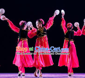 Traditional Chinese Uyghur Nationality Dancing Costume, Folk Dance Ethnic Costume, Chinese Minority Nationality Uigurian Dance Costume for Kids