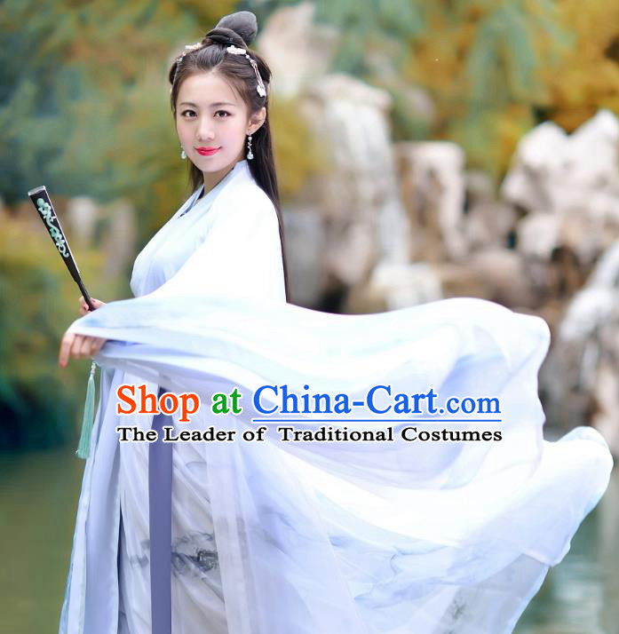 Traditional Chinese Jin Dynasty Imperial Princess Fairy Hanfu Embroidered Wide Sleeve Costume for Women