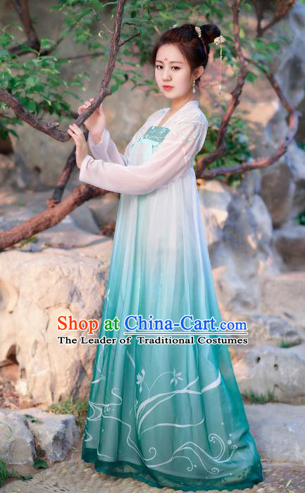 Traditional Chinese Tang Dynasty Young Lady Princess Hanfu Embroidered Orchid Costume for Women