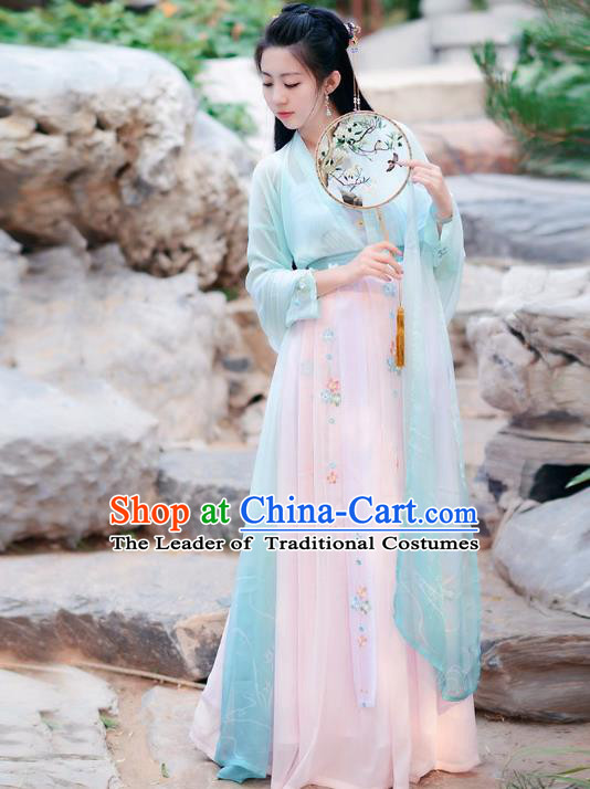 Traditional Chinese Tang Dynasty Palace Lady Fairy Princess Hanfu Embroidered Costume for Women