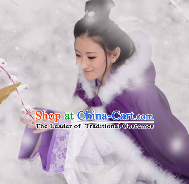 Ancient Chinese Style Mantle Kimono Costume Ancient Embroidered Plum Blossom Purple Clothing Complete Set