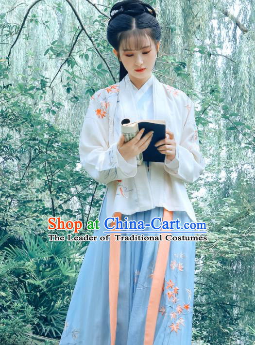 Traditional Chinese Song Dynasty Palace Princess Hanfu Embroidered Maple Leaf Costume Complete Set for Women