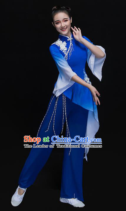 Traditional Chinese Classical Umbrella Dance Costume, China Folk Dance Yangko Blue Clothing for Women