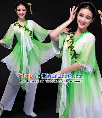 Traditional Chinese Classical Yangge Dance Costume, China Yangko Folk Dance Green Clothing for Women