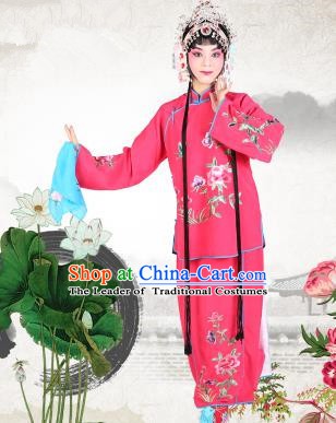 Chinese Beijing Opera Servant Girl Embroidered Rosy Costume, China Peking Opera Actress Embroidery Clothing