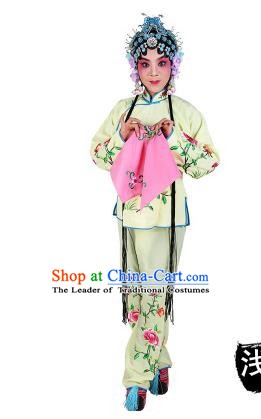 Chinese Beijing Opera Servant Girl Embroidered Light Yellow Costume, China Peking Opera Actress Embroidery Clothing