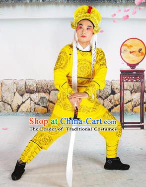 Chinese Beijing Opera Takefu Embroidered Yellow Costume, China Peking Opera Soldier Embroidery Clothing