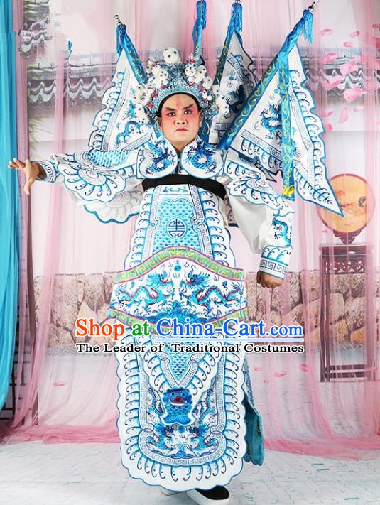 Chinese Beijing Opera General Costume White Embroidered Robe, China Peking Opera Embroidery Gwanbok Clothing