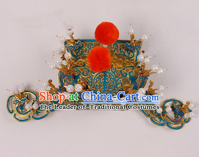 Asian Chinese Beijing Opera Prime Minister Hat, Traditional China Peking Opera Royal Highness Hats Headwear