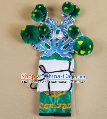 Asian Chinese Beijing Opera Takefu Green Hats, Traditional China Peking Opera Martial Role Warrior Headwear