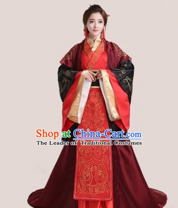 Traditional Chinese Han Dynasty Palace Princess Wedding Costume, China Ancient Bride Hanfu Embroidered Clothing for Women