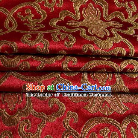 Chinese Royal Palace Traditional Costume Rich Pattern Purplish Red Satin Brocade Fabric, Chinese Ancient Clothing Drapery Hanfu Cheongsam Material