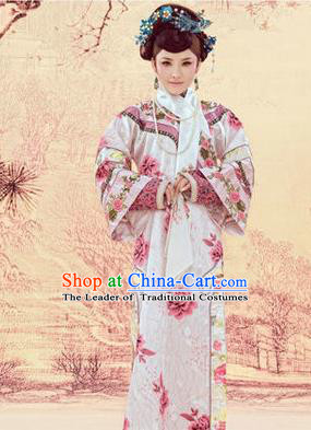 Traditional Ancient Chinese Imperial Consort Costume, Chinese Qing Dynasty Manchu Lady Dress, Chinese Mandarin Printing Robes Imperial Concubine Embroidered Clothing for Women