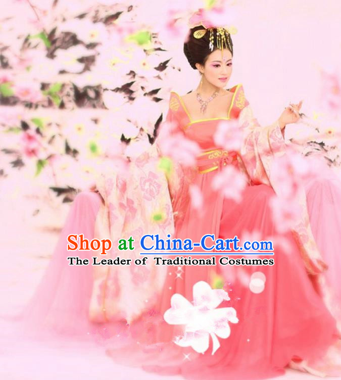 Traditional Ancient Chinese Imperial Consort Costume, Elegant Hanfu Clothing Chinese Tang Dynasty Imperial Empress Tailing Embroidered Peony Clothing for Women