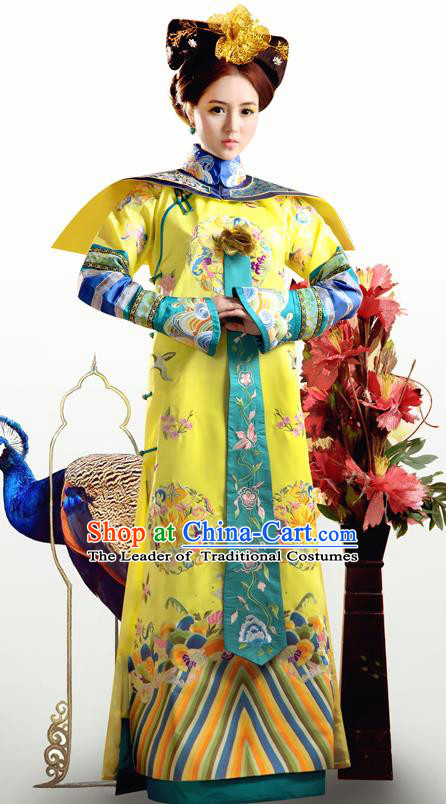 Traditional Ancient Chinese Imperial Empress Costume, Chinese Qing Dynasty Manchu Lady Queen Dress, Chinese Mandarin Robes Imperial Concubine Clothing for Women