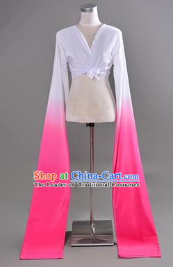 Traditional Chinese Long Sleeve Water Sleeve Dance Suit China Folk Dance Koshibo Long White and Pink Gradient Ribbon for Women