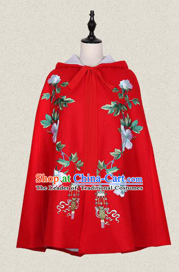 Traditional Ancient Chinese Female Costume Cardigan, Elegant Hanfu Short Cloak Chinese Ming Dynasty Palace Lady Embroidered Hooded Red Cape Clothing for Women