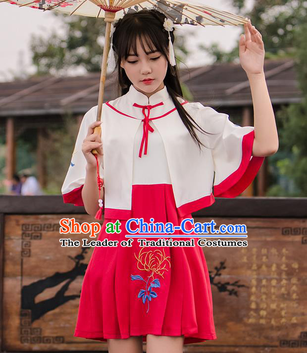 Traditional Ancient Chinese Female Costume Improved Short Coat and Dress Complete Set, Elegant Hanfu Clothing Chinese Ming Dynasty Palace Princess Embroidered Clothing for Women