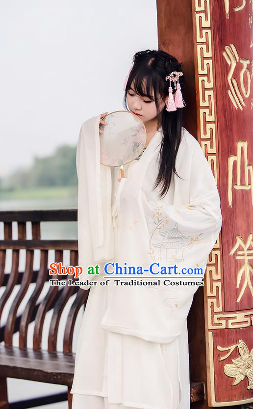 Traditional Ancient Chinese Female Costume Wide Sleeve Cardigan, Elegant Hanfu Clothing Chinese Tang Dynasty Embroidering Pavilions Palace Princess Clothing for Women