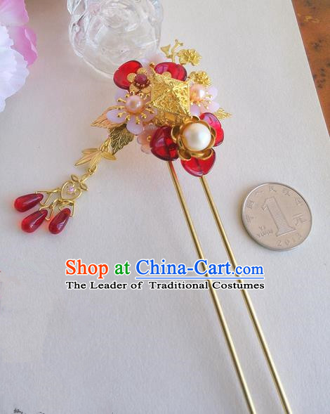 Traditional Handmade Chinese Ancient Princess Classical Accessories Jewellery Pure Copper Coloured Glaze Hair Sticks Hair Jewellery, Pearl Hair Fascinators Hairpins for Women