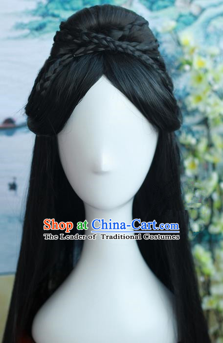 Traditional Handmade Ancient Chinese Tang Dynasty Princess Wig, Ancient Hanfu Dance Chinese Empress Wig for Women