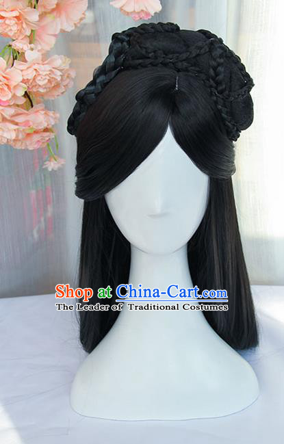 Traditional Handmade Ancient Chinese Han Dynasty Princess Wig, Ancient Chinese Palace Lady Wig for Women