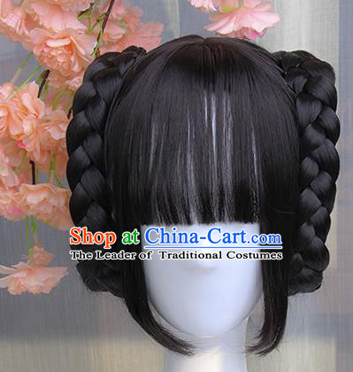 Traditional Handmade Ancient Chinese Han Dynasty Imperial Princess Wig, Ancient Chinese Hanfu Cosplay Fairy Lady Wig for Women