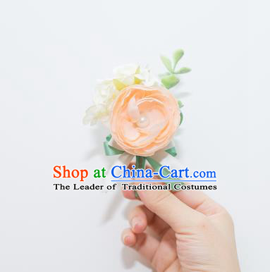 Top Grade Classical Wedding Silk Flowers,Groom Emulational Corsage Groomsman Pink Brooch Flowers for Men