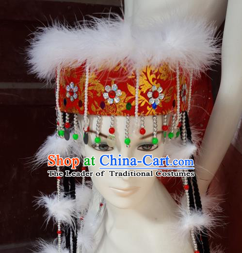 Traditional Chinese Nationality Dancing Costume Mongolian Princess Folk Dance Ethnic Headdress Hat Headband for Women