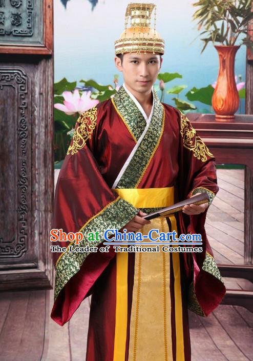 Traditional Ancient Chinese Imperial Emperor Costume, Chinese Han Dynasty Male Wedding Dress, Cosplay Chinese Imperial King Clothing Hanfu for Men