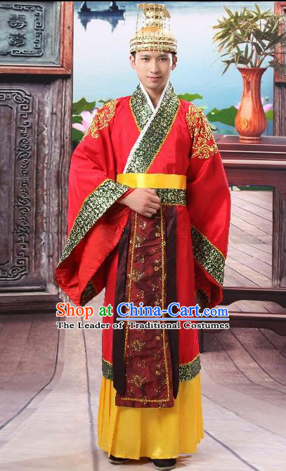 Traditional Ancient Chinese Imperial Emperor Costume, Chinese Han Dynasty Male Wedding Dress, Cosplay Chinese Imperial King Clothing Hanfu for Men