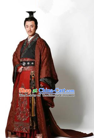 Traditional Ancient Chinese Imperial Emperor Costume, Chinese Han Dynasty Emperor Dress, Cosplay Chinese Majesty Embroidered Clothing Hanfu Complete Set for Men