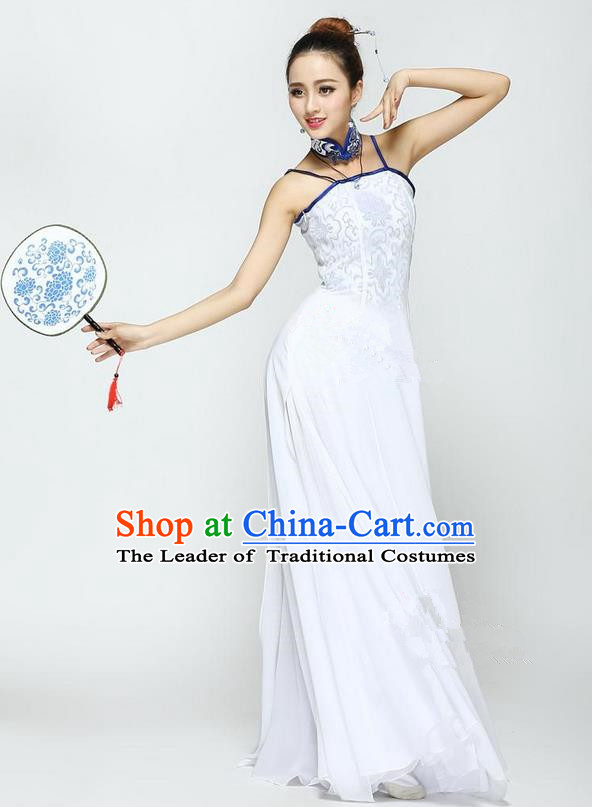 Traditional Chinese Yangge Fan Dancing Costume, Folk Dance Yangko Uniforms, Classic Jasmine Flower Dance Dress Elegant Drum Dance Cheongsam Clothing for Women