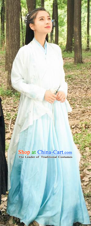 Traditional Ancient Chinese Elegant Female Swordsman Costume, Chinese Warring States Period Imperial Princess Fairy Dress, Cosplay Princess Chinese Nobility Hanfu Clothing for Women