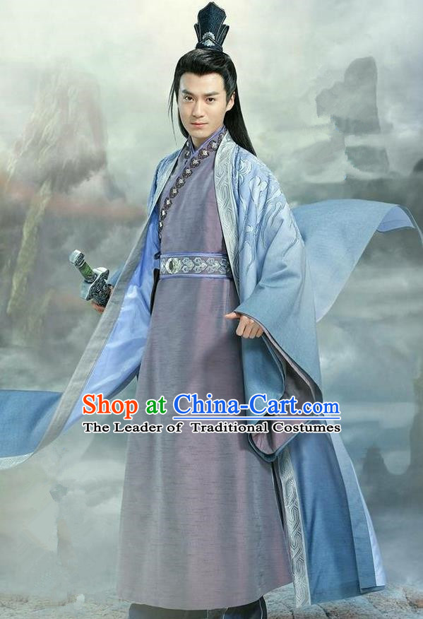 Traditional Ancient Chinese Elegant Swordsman Costume, Chinese Han Dynasty Jiang Hu Swordsman Robe, Cosplay Prince Nobility Childe Chinese General Hanfu Embroidery Clothing for Men