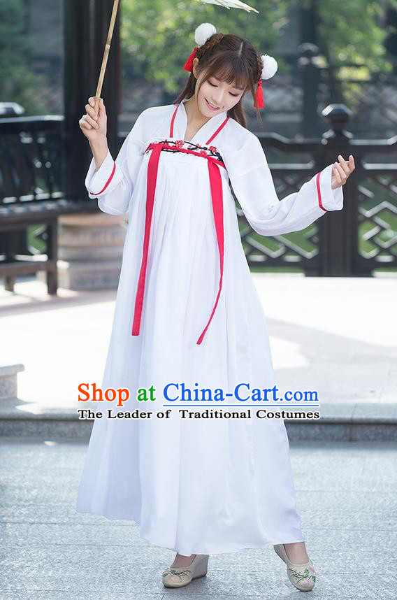 Traditional Ancient Chinese National Costume, Elegant Hanfu Embroidery Plum Blossom Blouse and Dress, China Tang Dynasty Upper Outer Garment Elegant Dress Clothing for Women