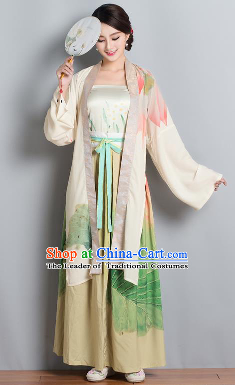 Traditional Ancient Chinese Costume, Elegant Hanfu Clothing Printing Cardigan Blouse Sun-top and Dress, China Song Dynasty Princess Elegant Blouse and Ru Skirt Complete Set for Women